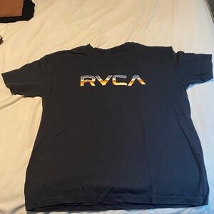 RVCA Short-Sleeve Logo Tee in Navy with Orange Accent